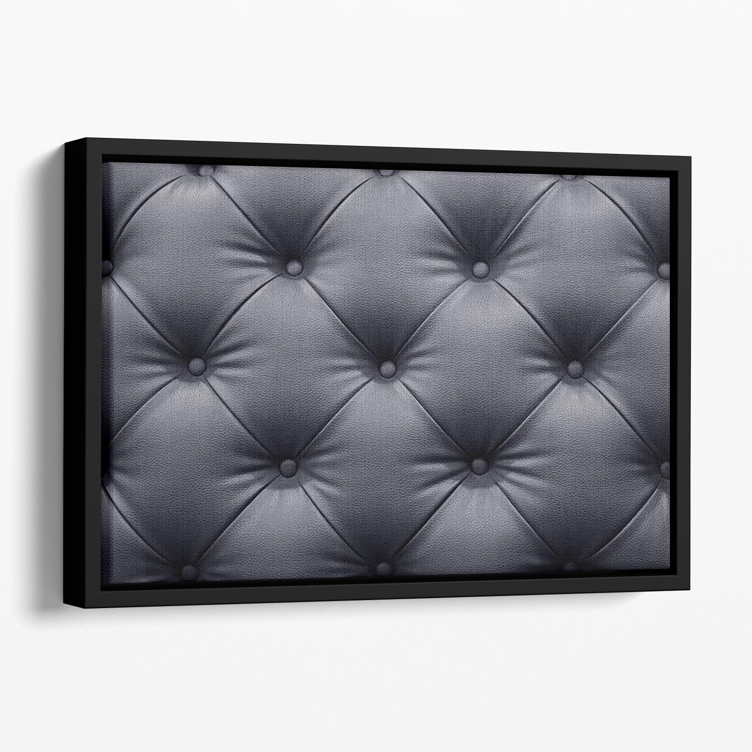 Black leather sofa texture Floating Framed Canvas - Canvas Art Rocks - 1