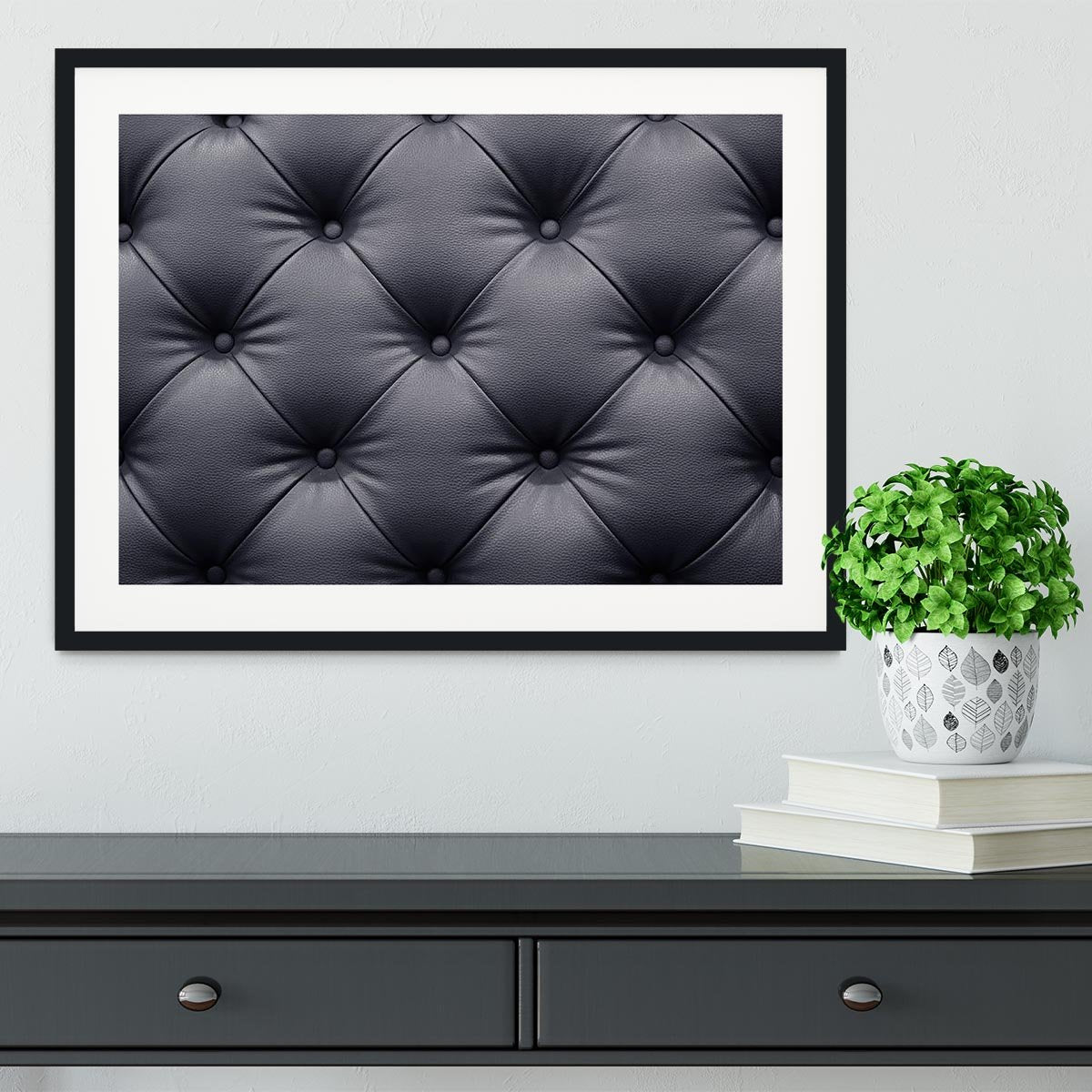 Black leather sofa texture Framed Print - Canvas Art Rocks - 1
