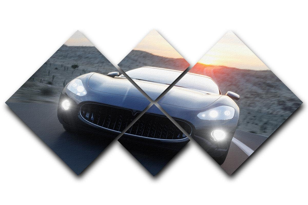 Black sport car on road 4 Square Multi Panel Canvas  - Canvas Art Rocks - 1