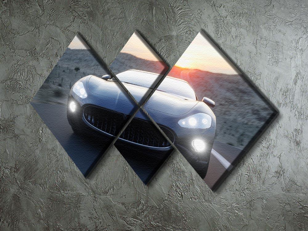 Black sport car on road 4 Square Multi Panel Canvas  - Canvas Art Rocks - 2