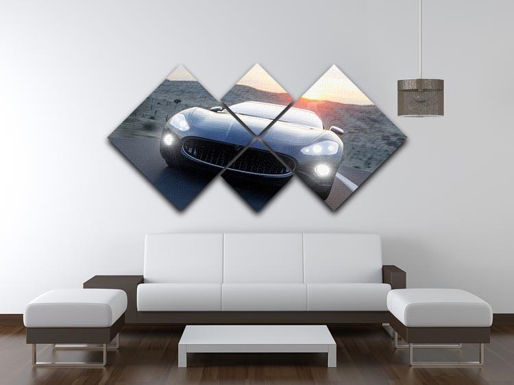 Black sport car on road 4 Square Multi Panel Canvas  - Canvas Art Rocks - 3