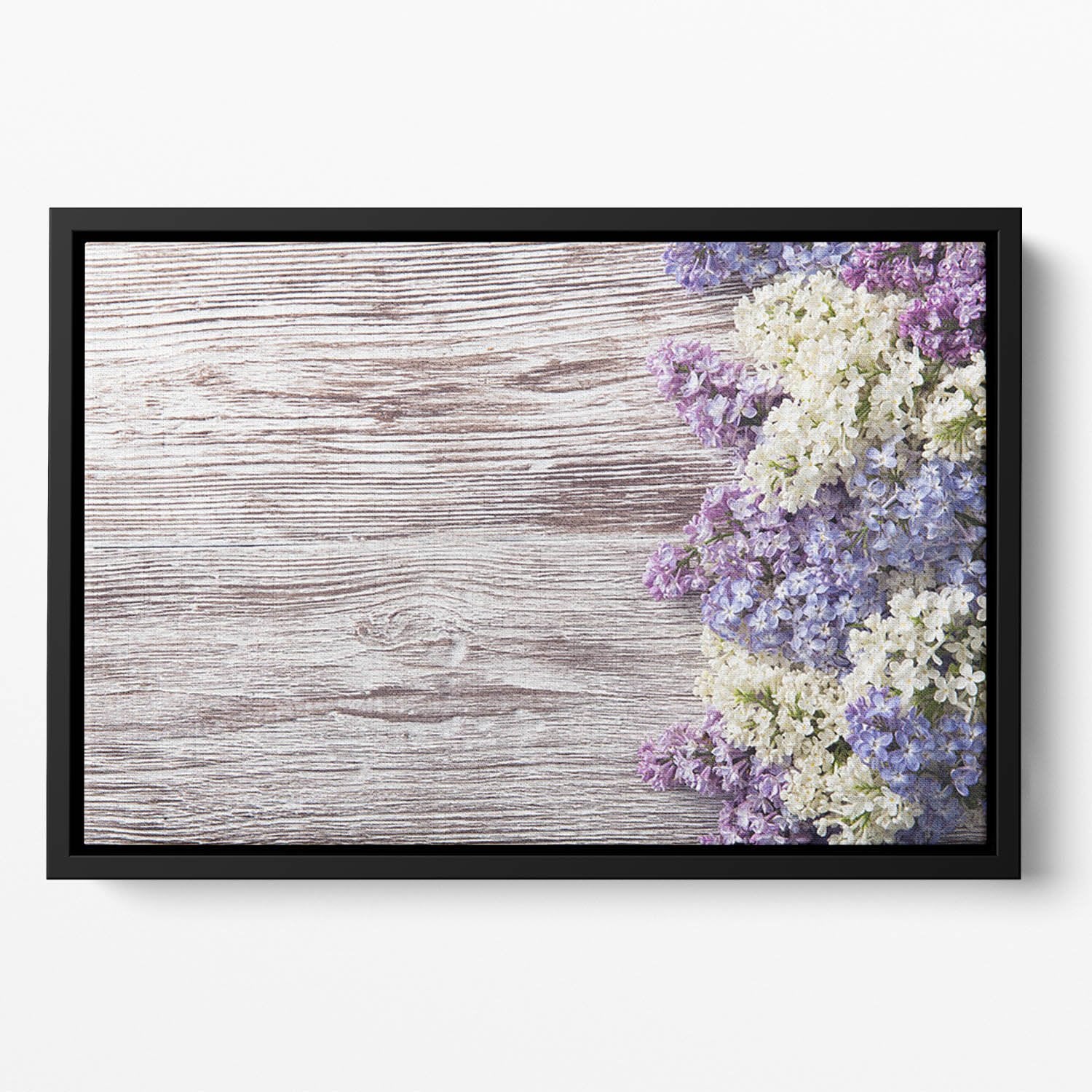 Blossom branch on wooden Floating Framed Canvas