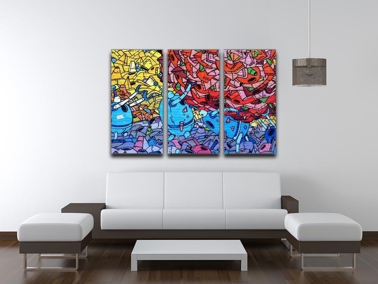 Blue Robot Graffiti 3 Split Panel Canvas Print - Canvas Art Rocks - 3