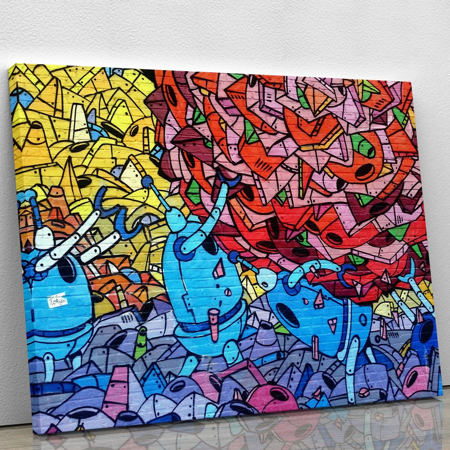 Blue Robot Graffiti Canvas Print or Poster