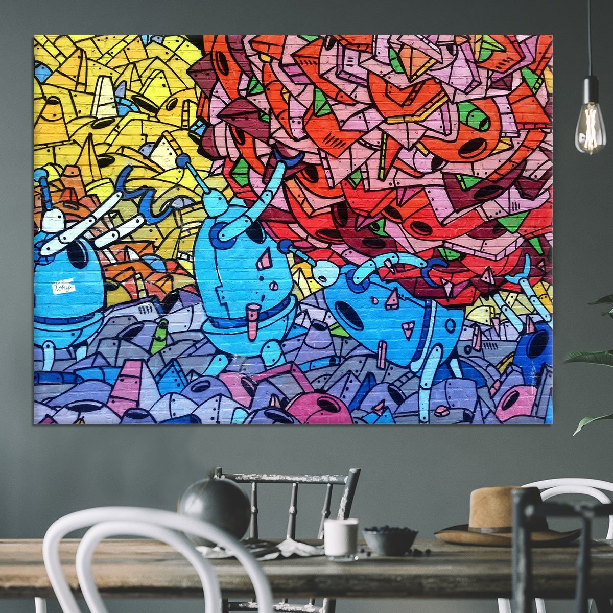 Blue Robot Graffiti Canvas Print or Poster