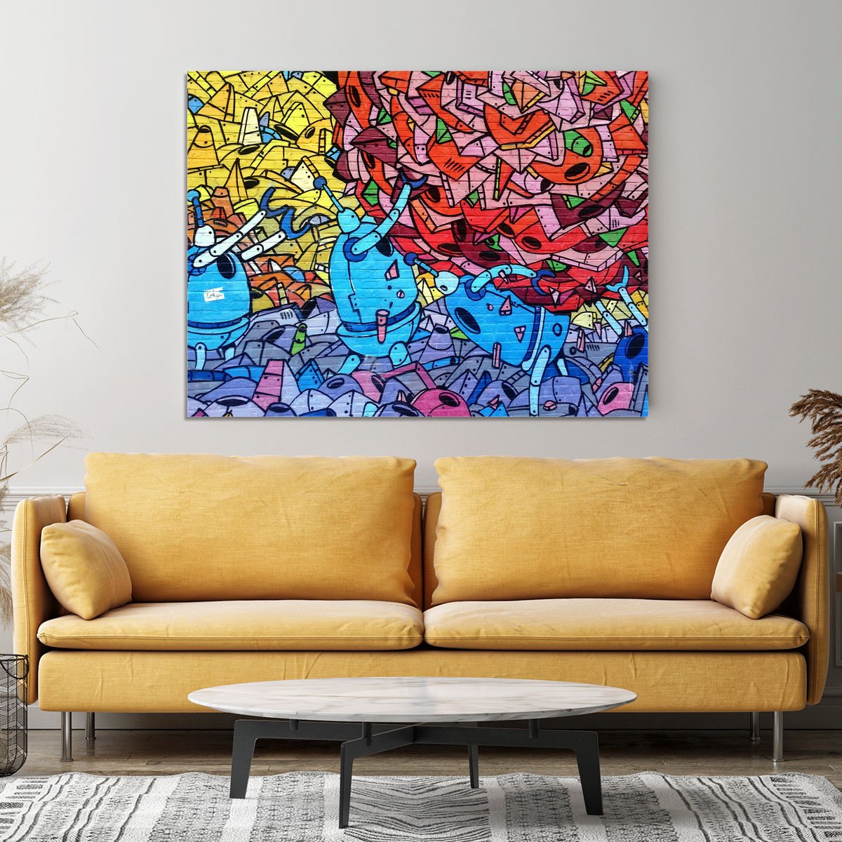 Blue Robot Graffiti Canvas Print or Poster