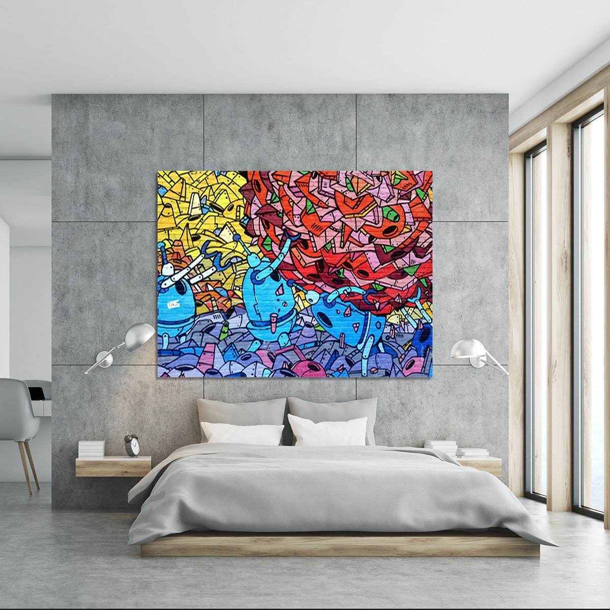 Blue Robot Graffiti Canvas Print or Poster