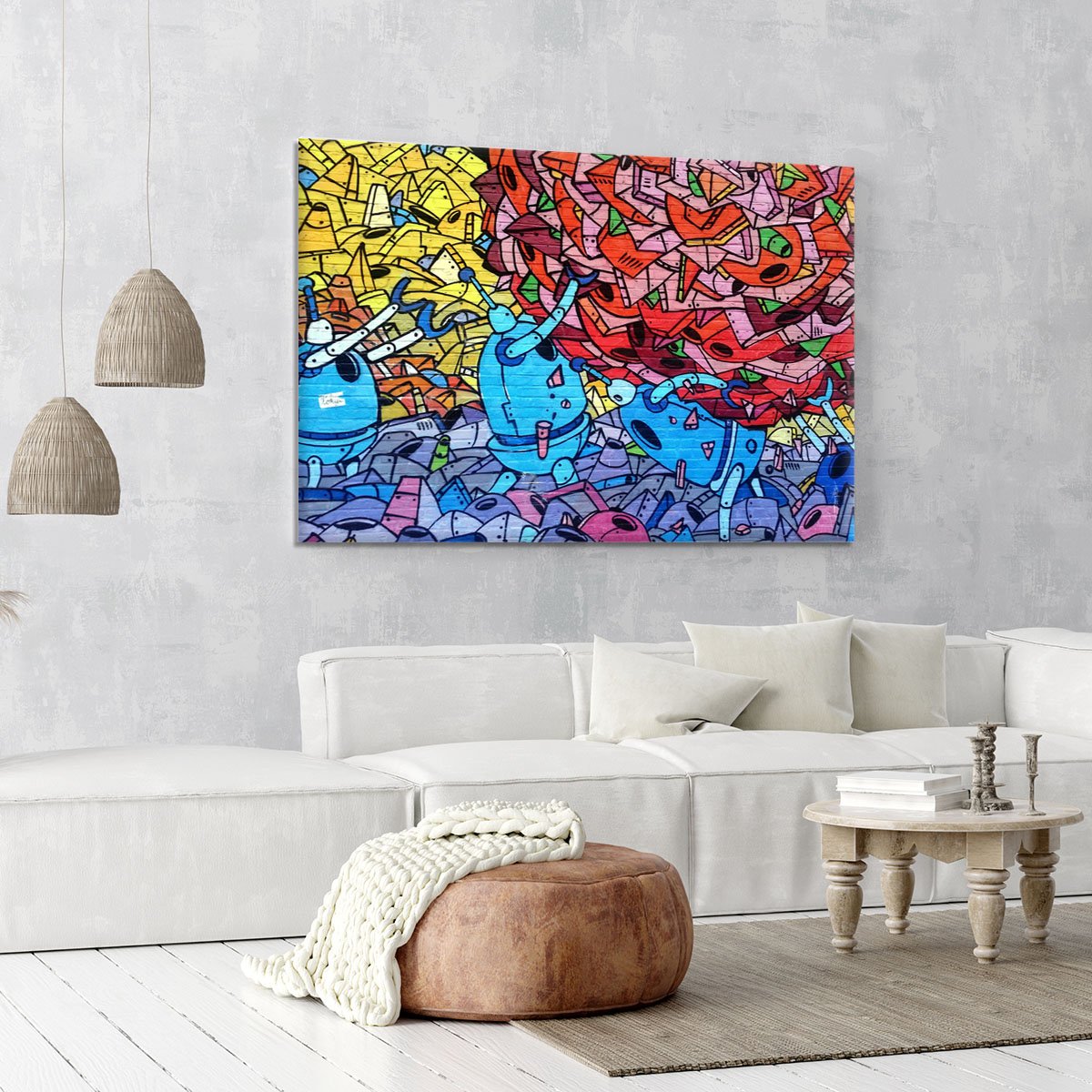 Blue Robot Graffiti Canvas Print or Poster