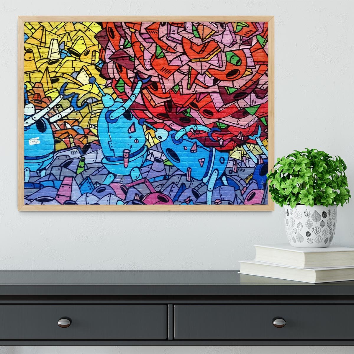 Blue Robot Graffiti Framed Print - Canvas Art Rocks - 4