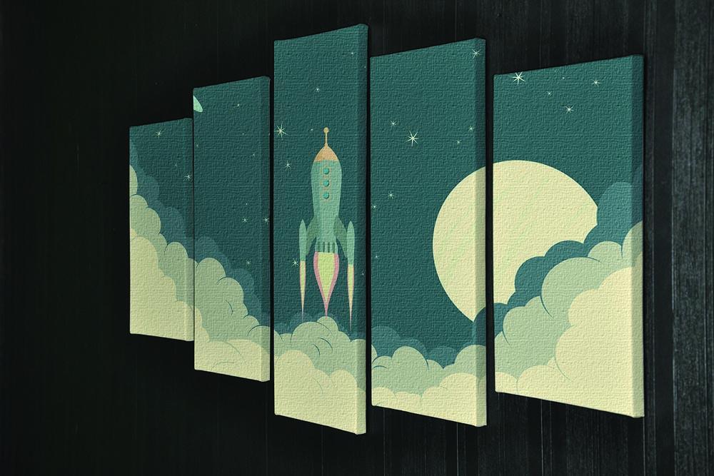 Blue Spaceship taking off 5 Split Panel Canvas - Canvas Art Rocks - 2