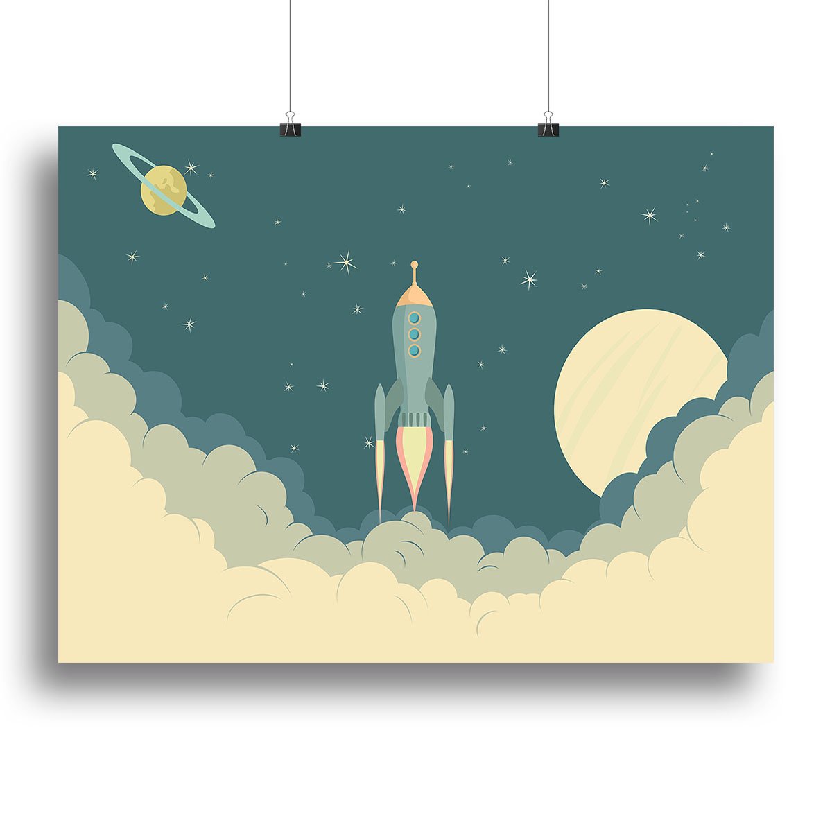 Blue Spaceship taking off Canvas Print or Poster