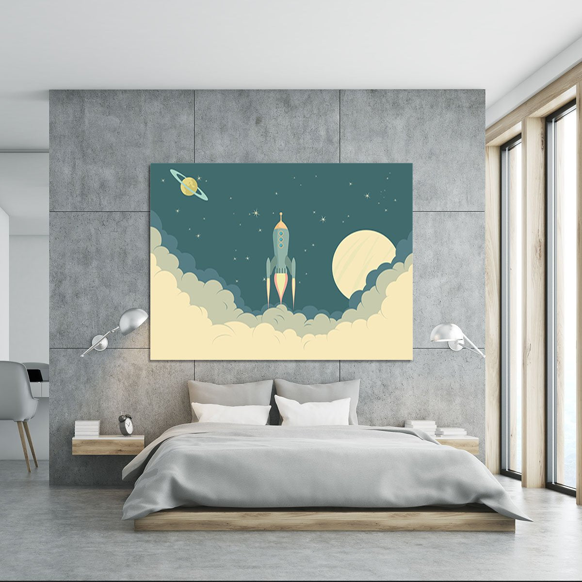 Blue Spaceship taking off Canvas Print or Poster