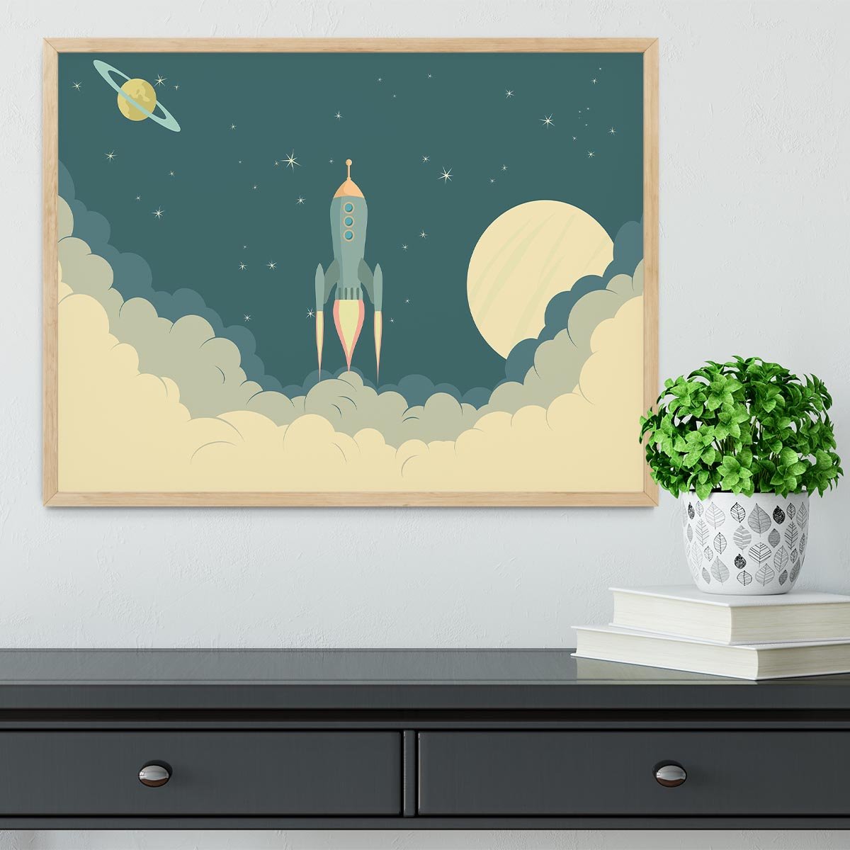 Blue Spaceship taking off Framed Print - Canvas Art Rocks - 4