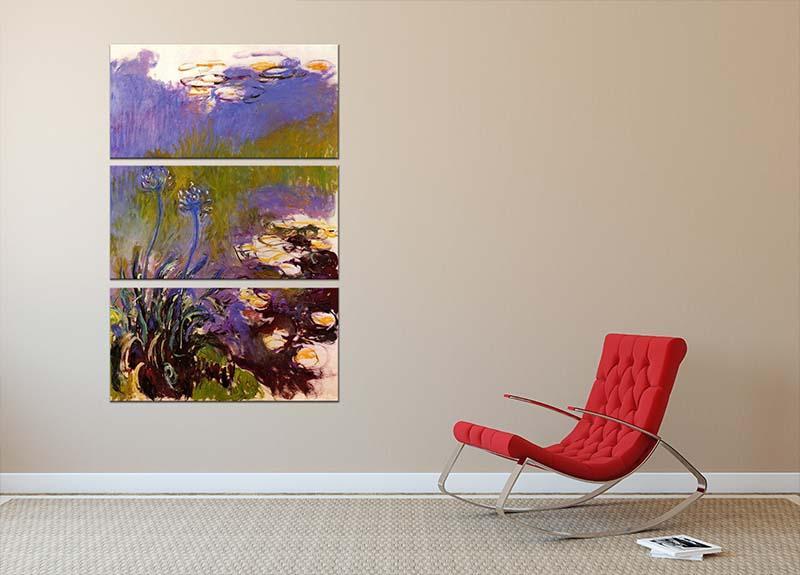 Blue Tuberosen by Monet 3 Split Panel Canvas Print - Canvas Art Rocks - 2