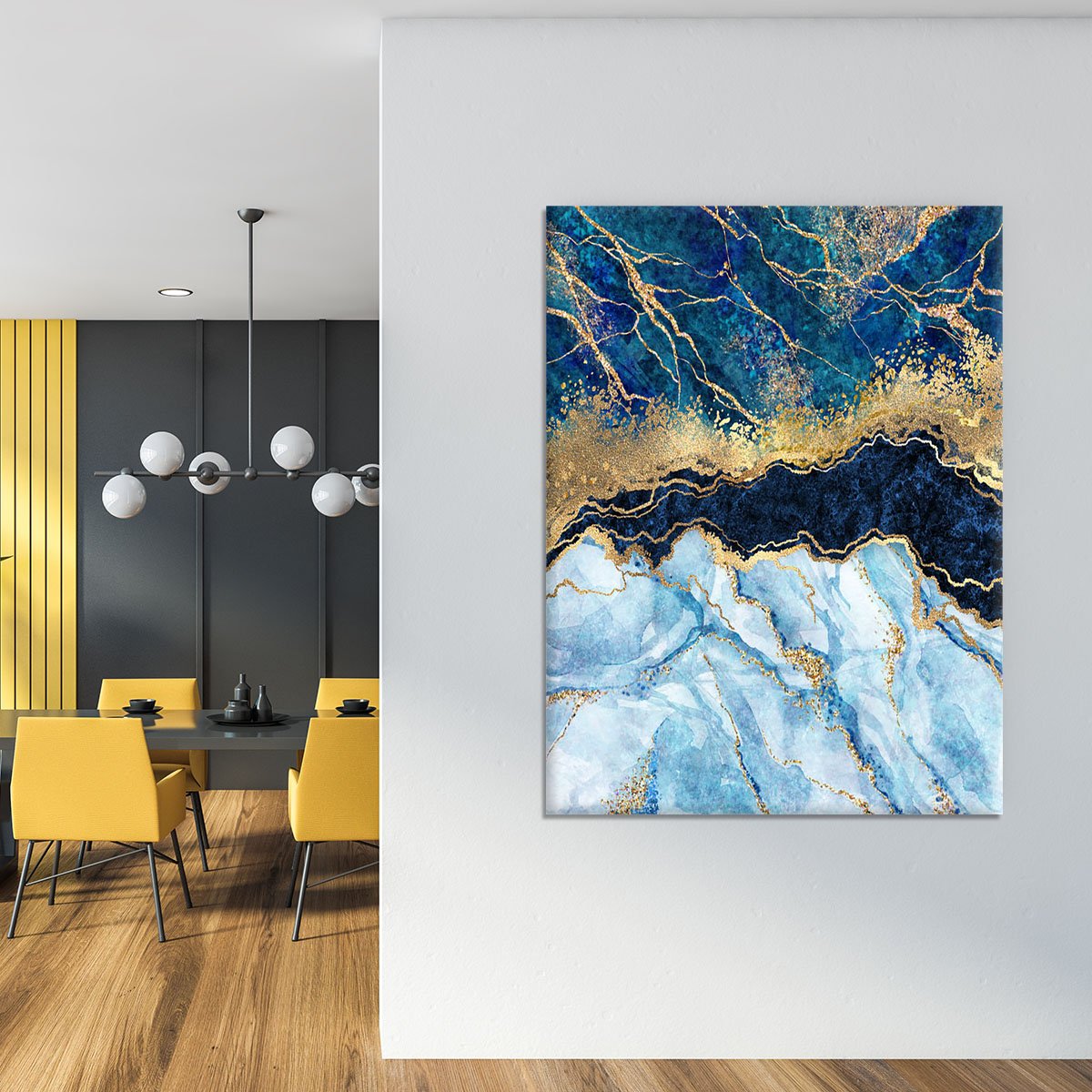 Blue and Gold Layered Marble Canvas Print or Poster