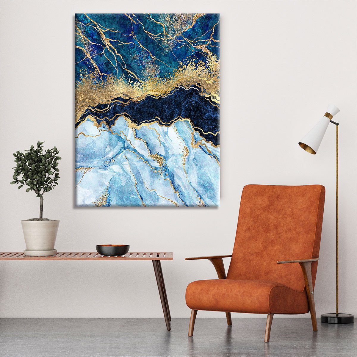 Blue and Gold Layered Marble Canvas Print or Poster