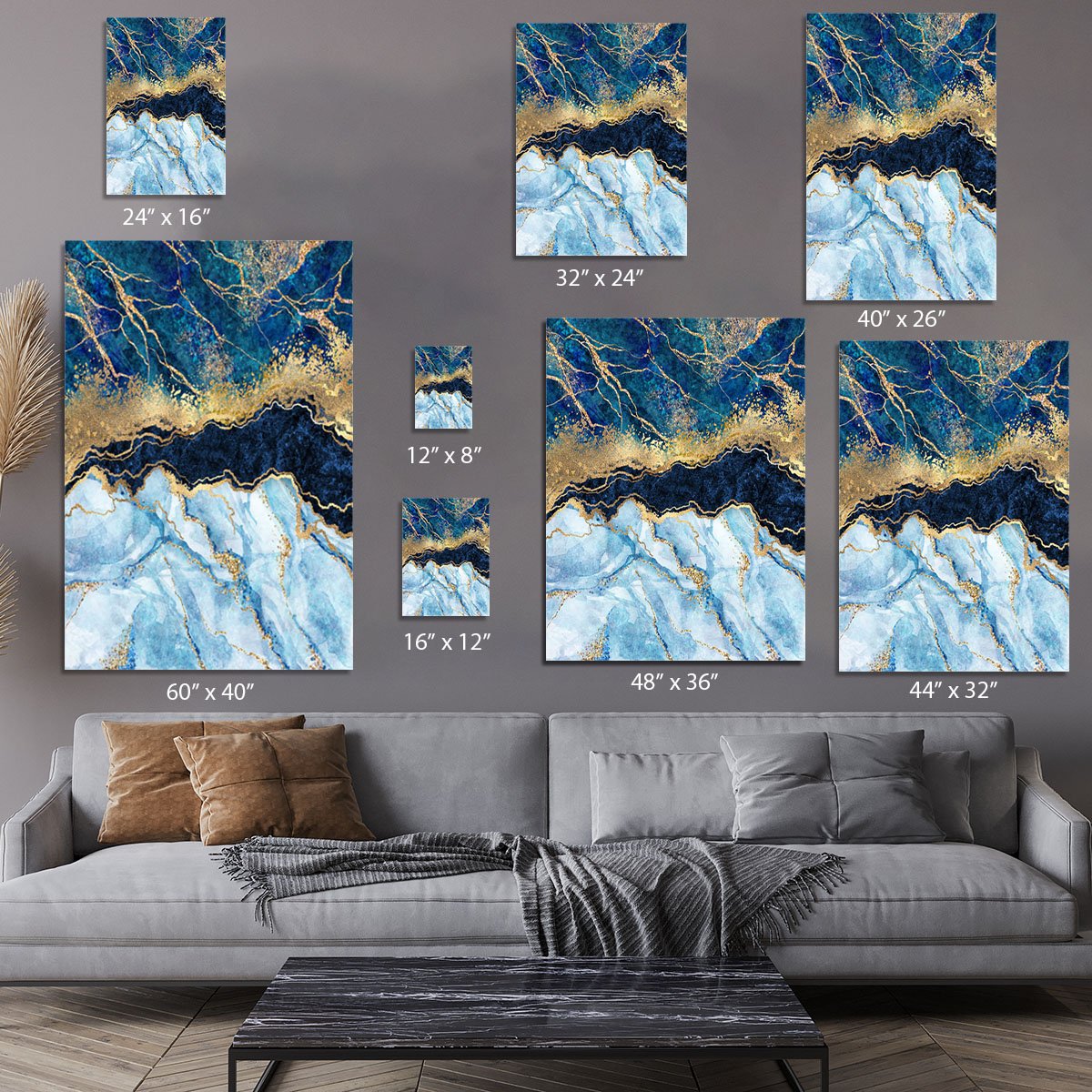 Blue and Gold Layered Marble Canvas Print or Poster