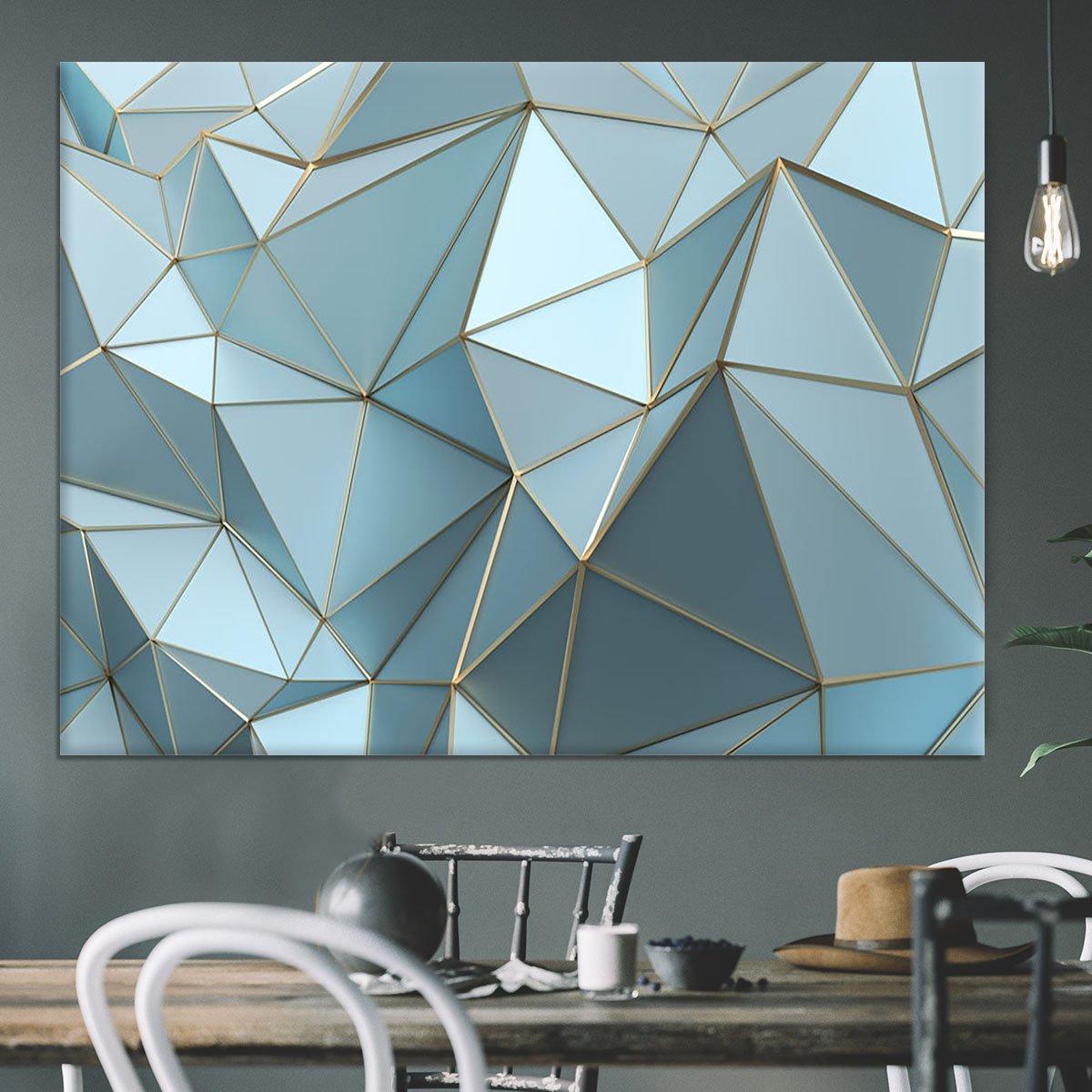 Blue and Gold Triangulated Surface Canvas Print or Poster