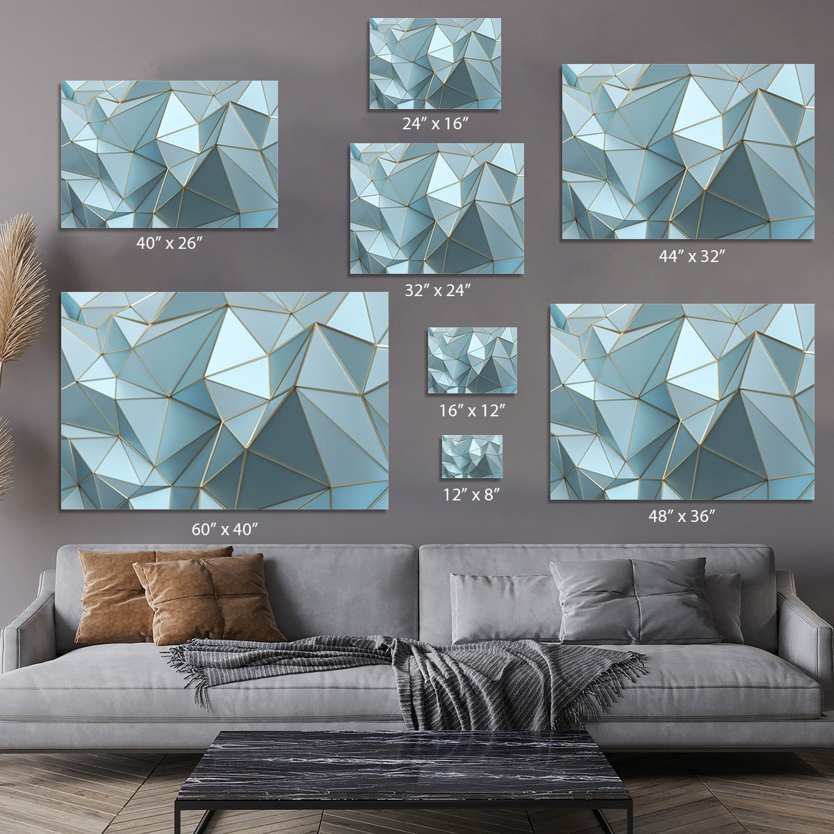 Blue and Gold Triangulated Surface Canvas Print or Poster