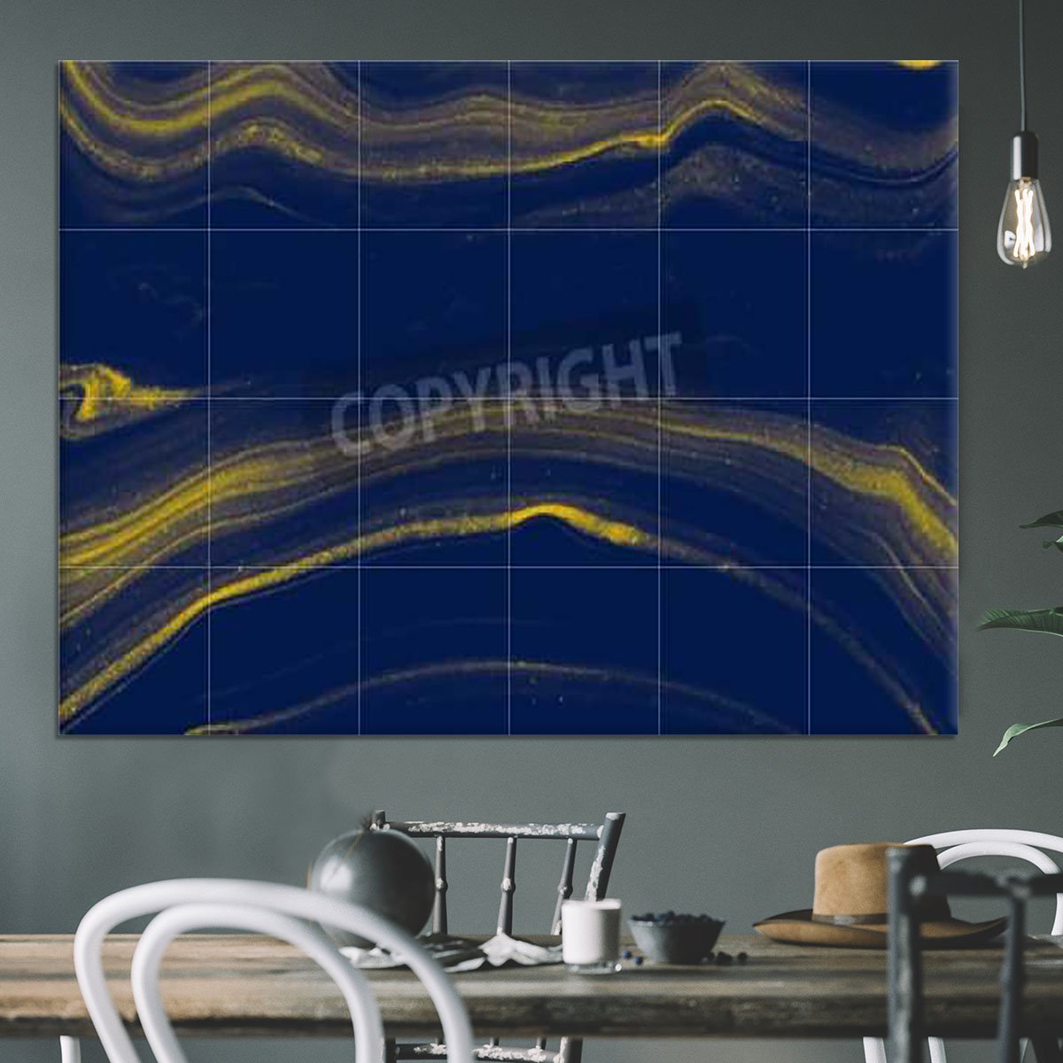 Blue and Gold Veined Marble Canvas Print or Poster