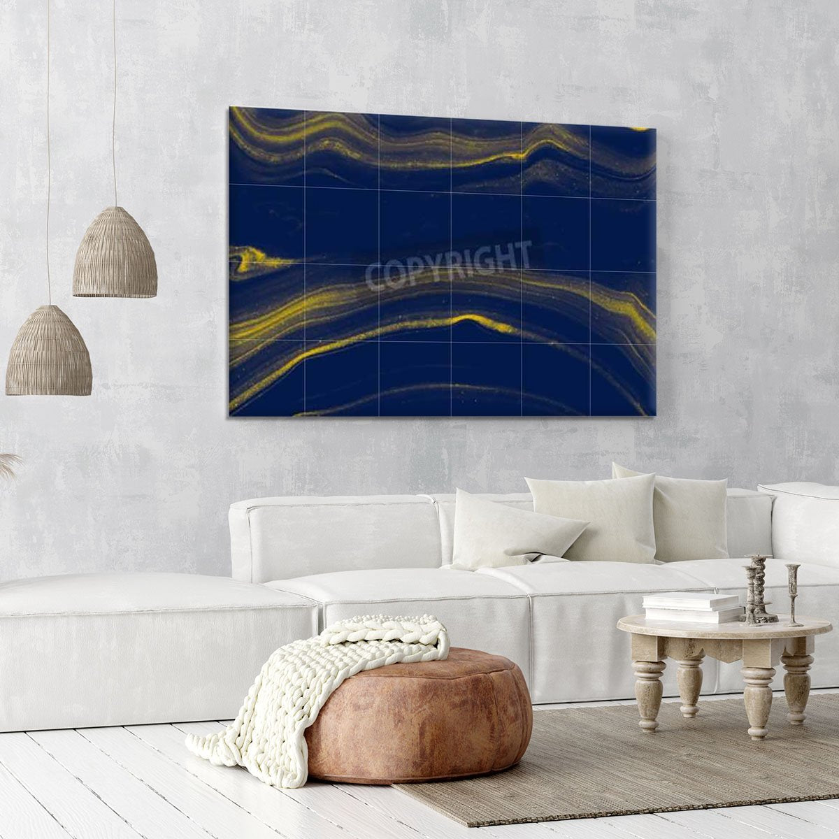 Blue and Gold Veined Marble Canvas Print or Poster