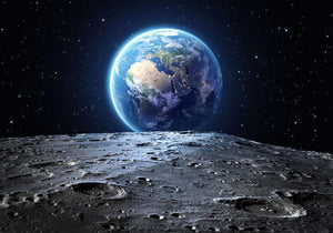 Blue earth seen from the moon surface Wall Mural Wallpaper - Canvas Art Rocks - 1