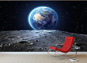 Blue earth seen from the moon surface Wall Mural Wallpaper - Canvas Art Rocks - 2