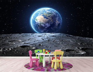 Blue earth seen from the moon surface Wall Mural Wallpaper - Canvas Art Rocks - 3