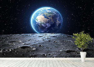 Blue earth seen from the moon surface Wall Mural Wallpaper - Canvas Art Rocks - 4