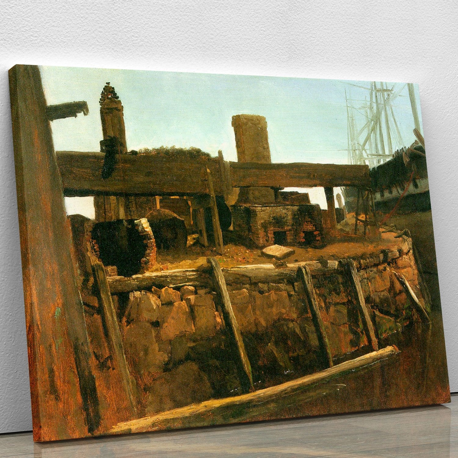 Boat at the dock by Bierstadt Canvas Print or Poster