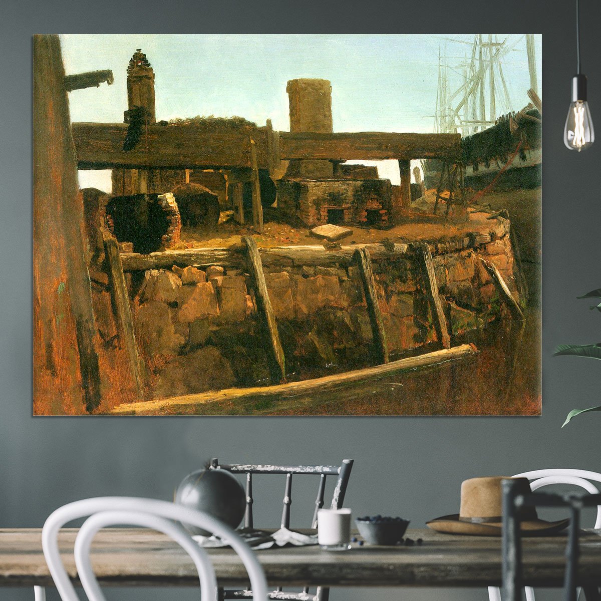 Boat at the dock by Bierstadt Canvas Print or Poster