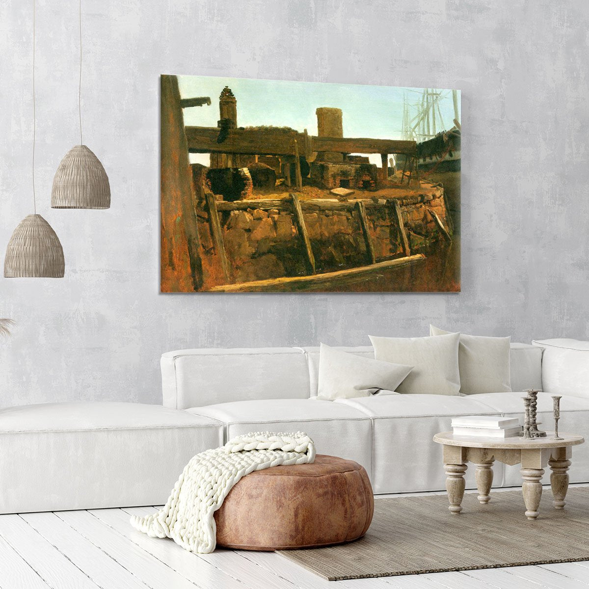 Boat at the dock by Bierstadt Canvas Print or Poster