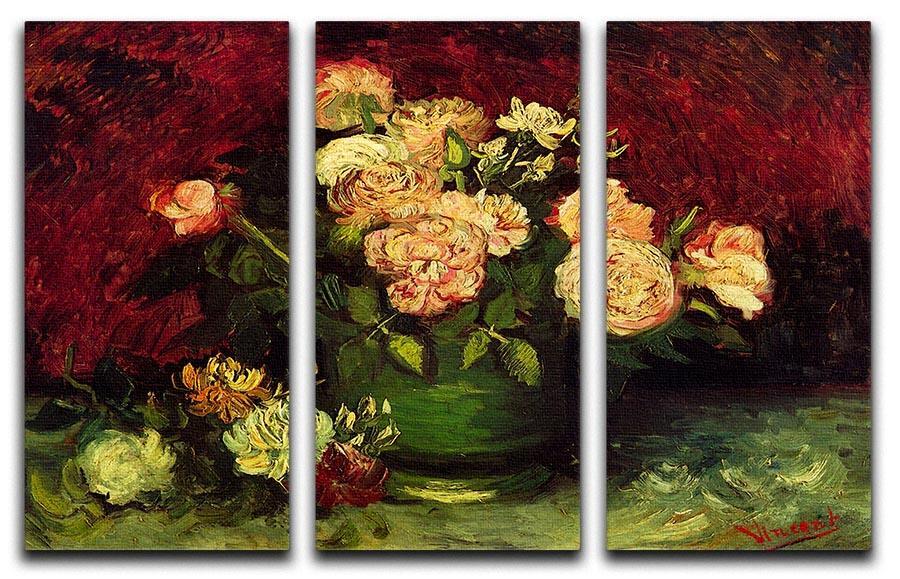 Bowl with Peonies and Roses by Van Gogh 3 Split Panel Canvas Print - Canvas Art Rocks - 4