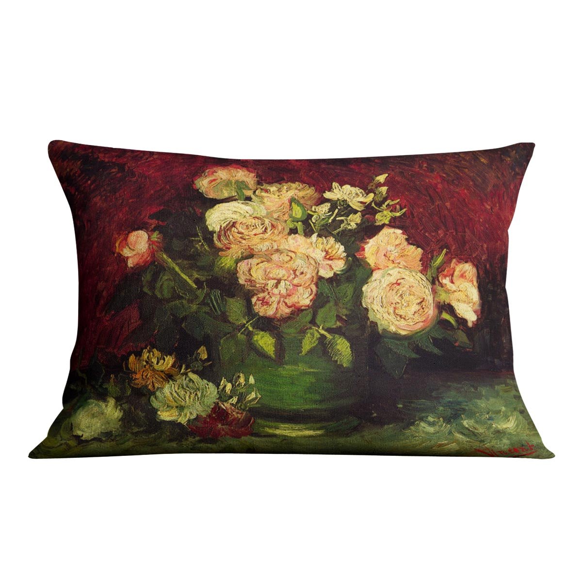 Bowl with Peonies and Roses by Van Gogh Throw Pillow