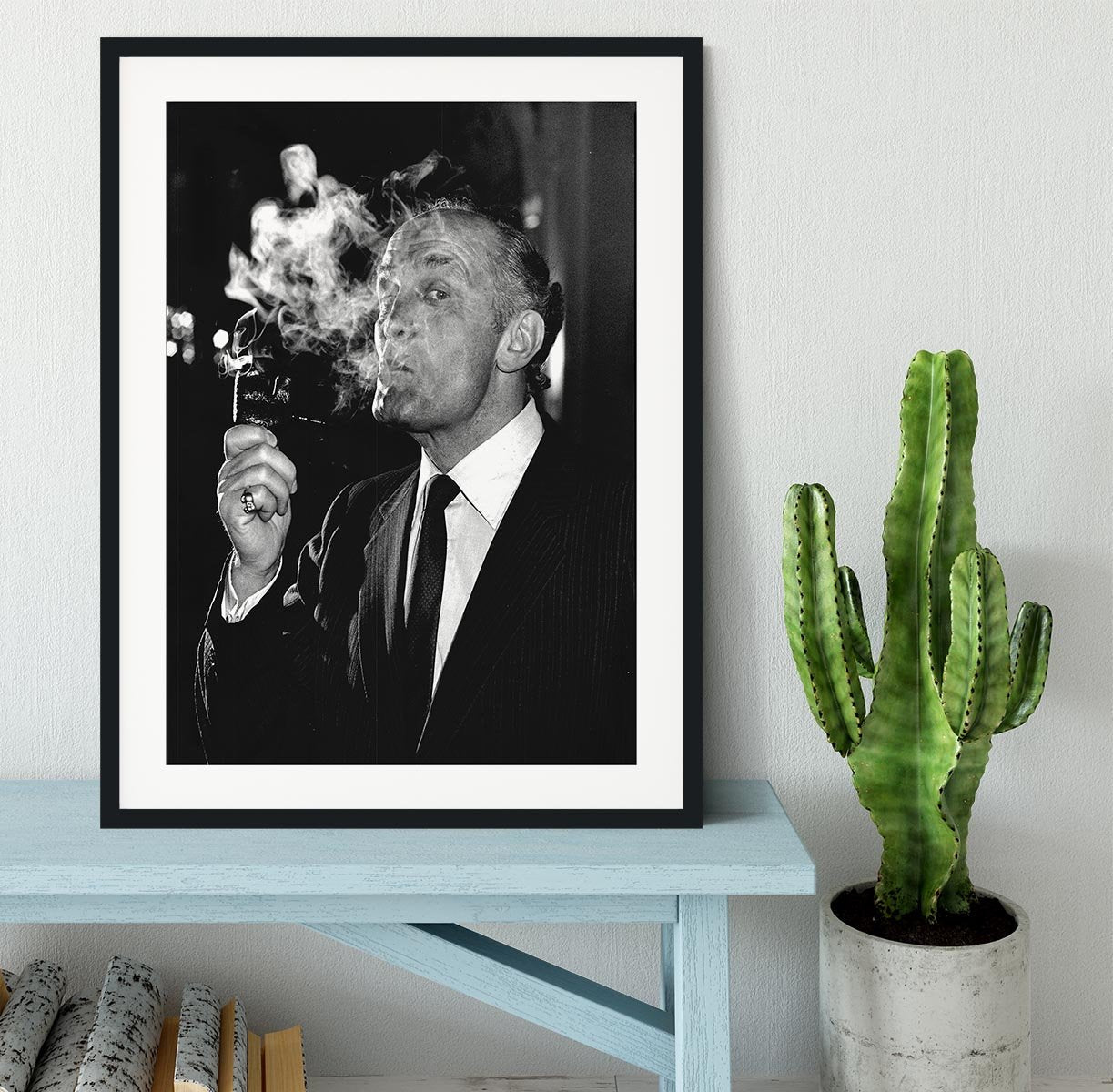 Boxer Henry Cooper smoking a pipe Framed Print - Canvas Art Rocks - 1