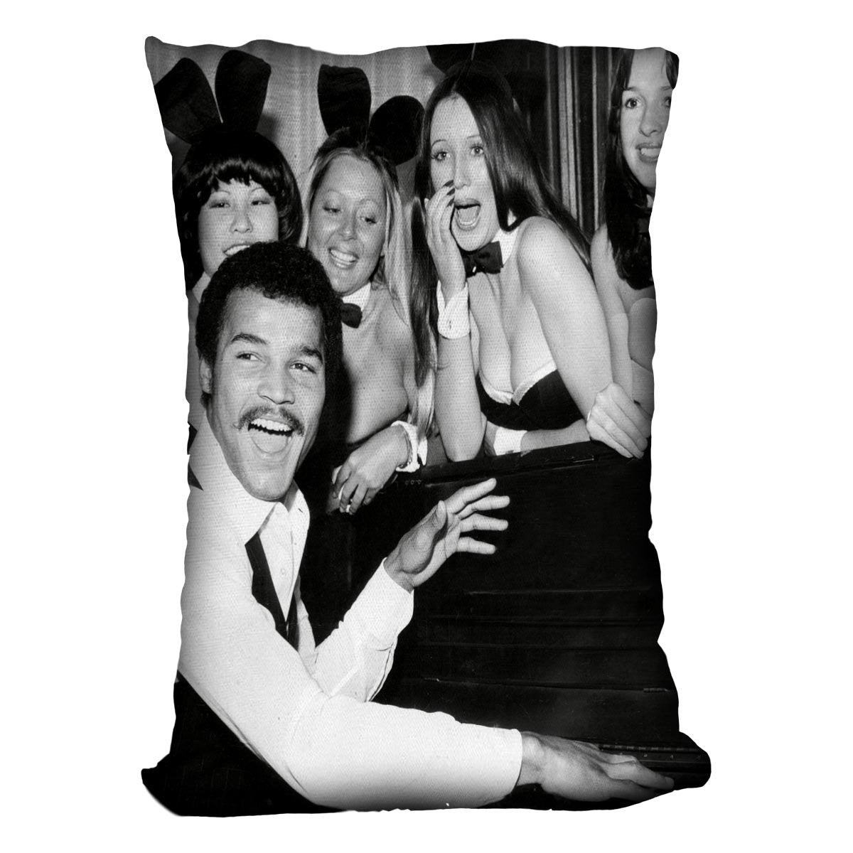 Boxer John Conteh with bunny girls at the playboy club Cushion - Canvas Art Rocks - 4