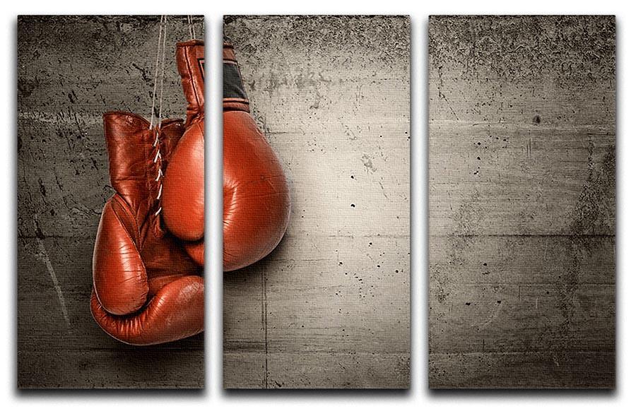 Boxing gloves hanging on concrete 3 Split Panel Canvas Print - Canvas Art Rocks - 1