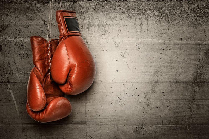 Boxing gloves hanging on concrete Wall Mural Wallpaper