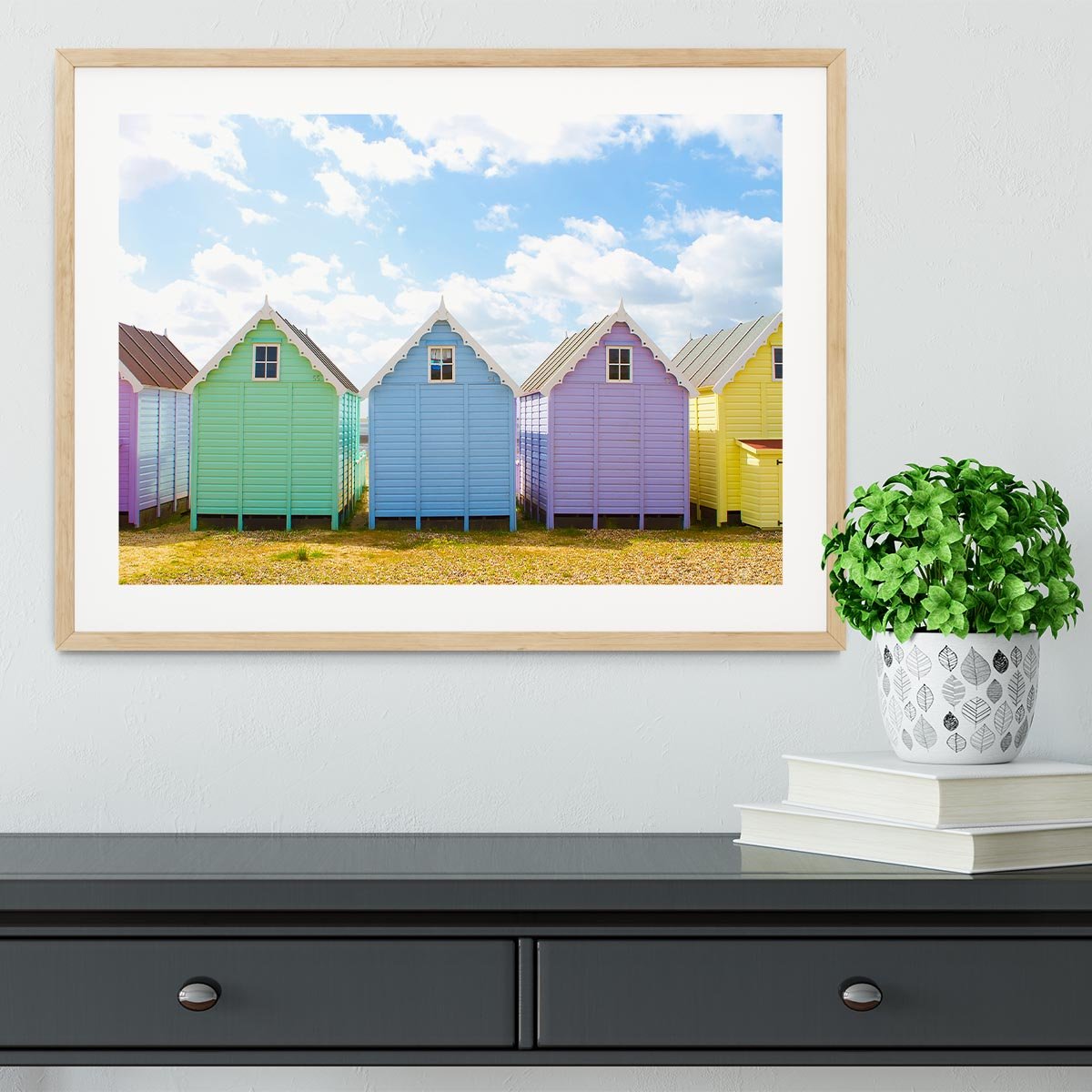 British beach huts on a bright sunny day Framed Print - Canvas Art Rocks - 3