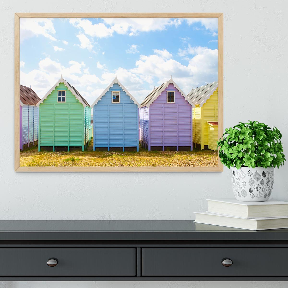 British beach huts on a bright sunny day Framed Print - Canvas Art Rocks - 4