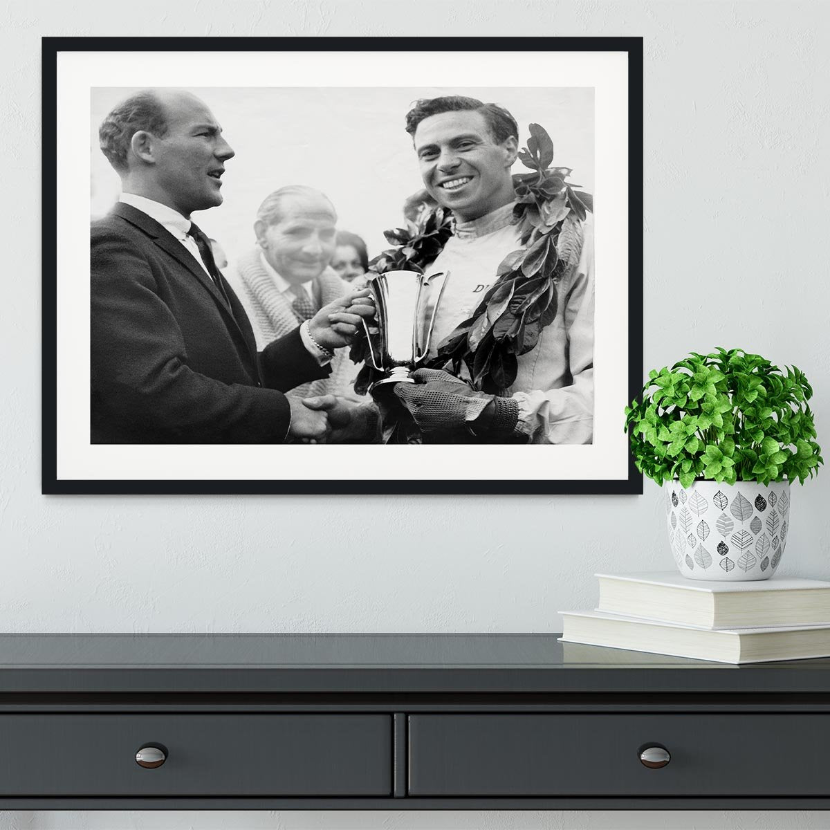 British racing drivers Jim Clark and Stirling Moss Framed Print - Canvas Art Rocks - 1