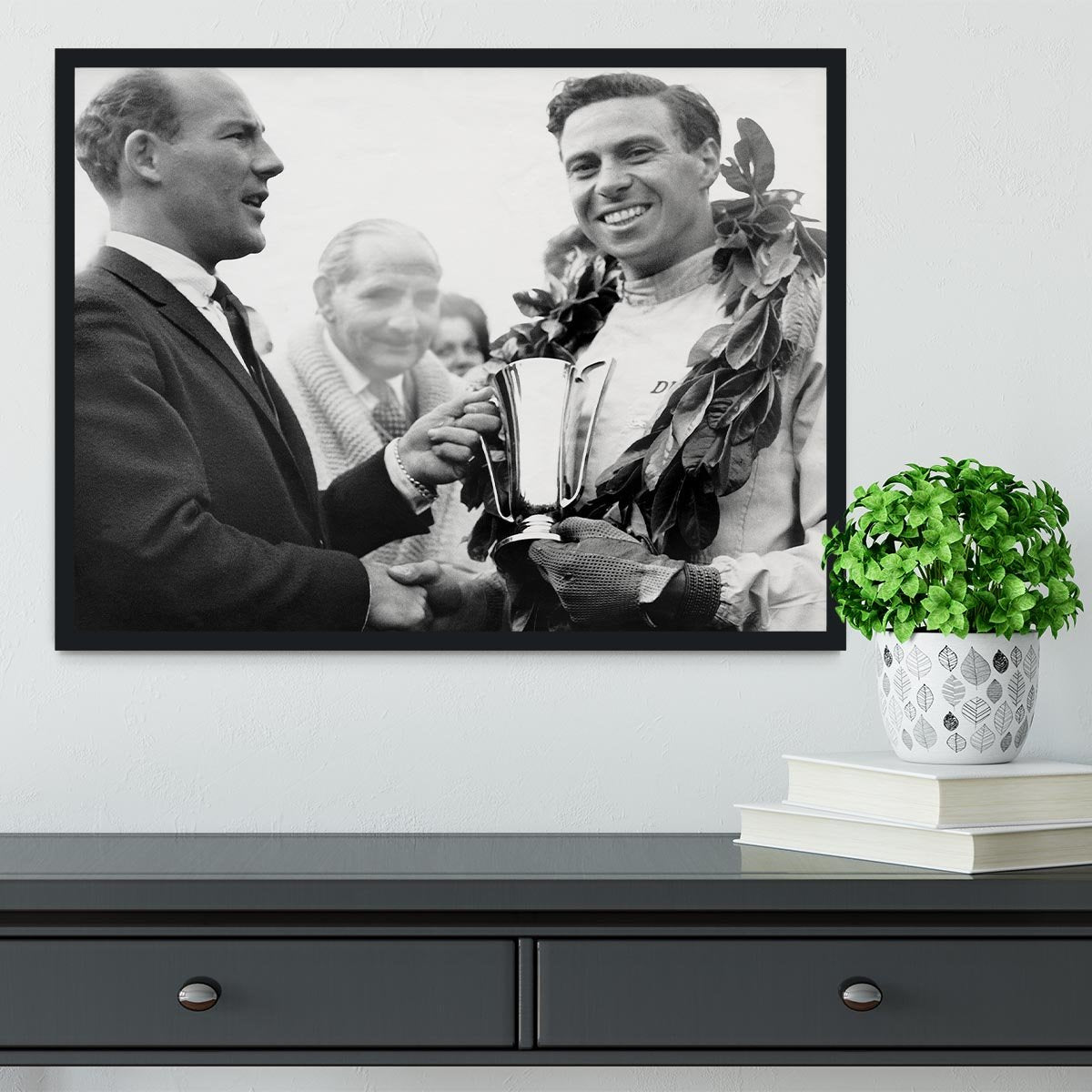 British racing drivers Jim Clark and Stirling Moss Framed Print - Canvas Art Rocks - 2