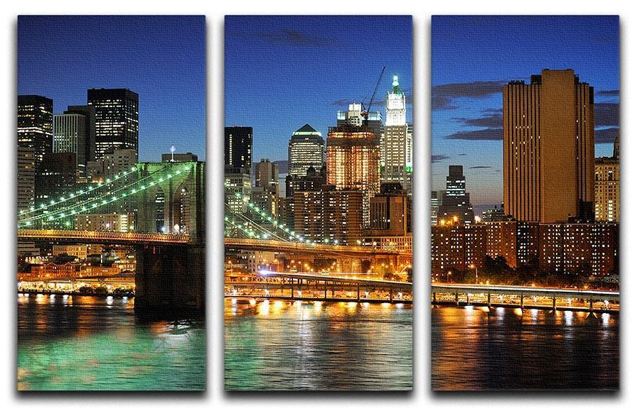 Brooklyn bridge downtown at night 3 Split Panel Canvas Print - Canvas Art Rocks - 1