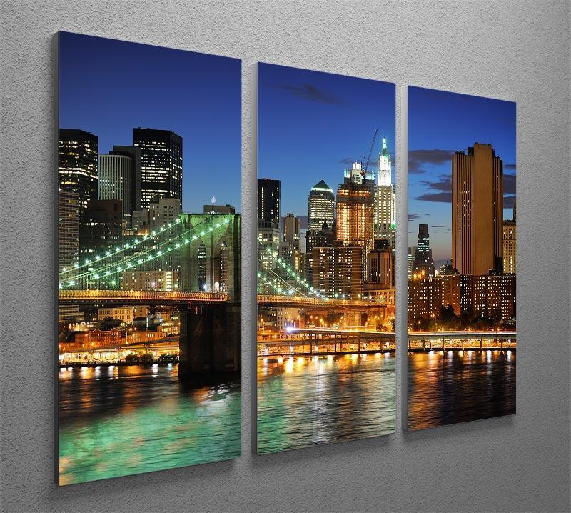 Brooklyn bridge downtown at night 3 Split Panel Canvas Print - Canvas Art Rocks - 2
