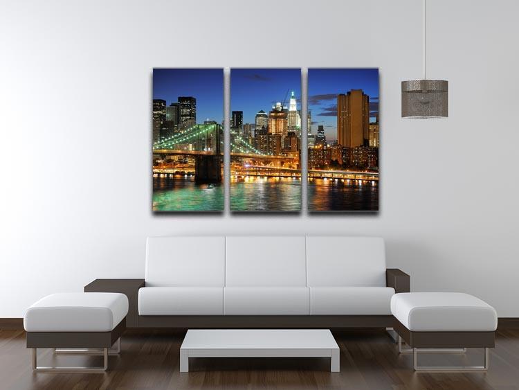 Brooklyn bridge downtown at night 3 Split Panel Canvas Print - Canvas Art Rocks - 3
