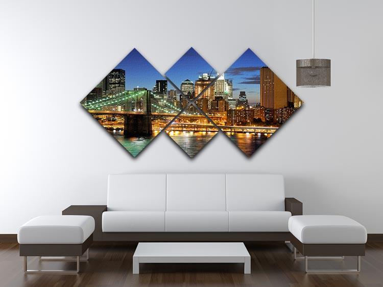 Brooklyn bridge downtown at night 4 Square Multi Panel Canvas  - Canvas Art Rocks - 3