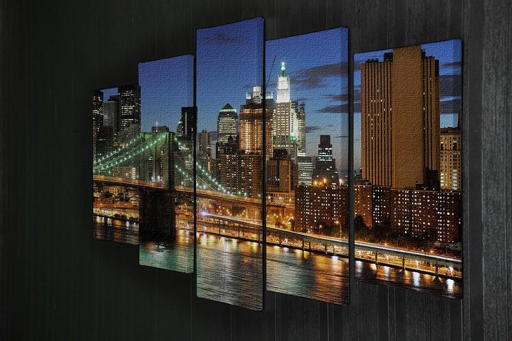 Brooklyn bridge downtown at night 5 Split Panel Canvas  - Canvas Art Rocks - 2