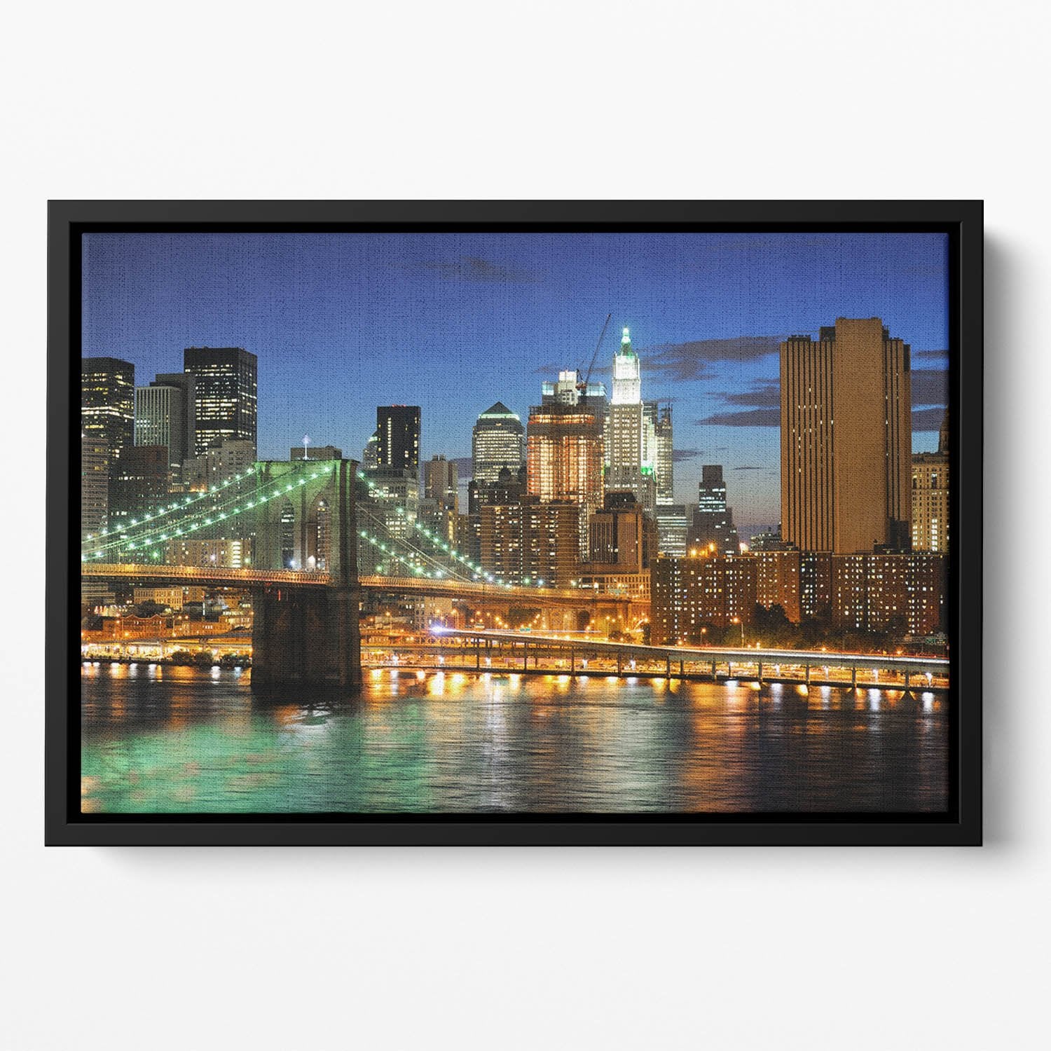 Brooklyn bridge downtown at night Floating Framed Canvas