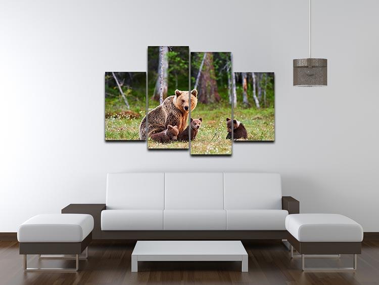 Brown mother bear protecting her cubs 4 Split Panel Canvas - Canvas Art Rocks - 3