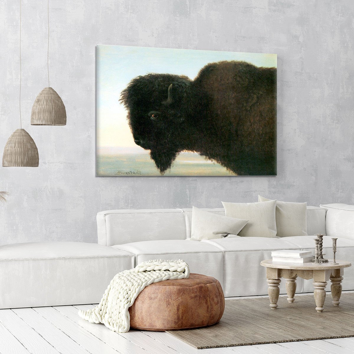 Buffalo Head by Bierstadt Canvas Print or Poster